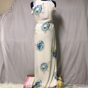 White with Blue Flower Maxi Dress